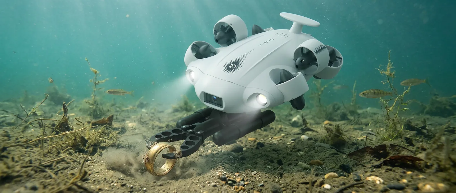 Unterwasserdrohne FIFISH V-EVO birgt einen Ring vom Seegrund